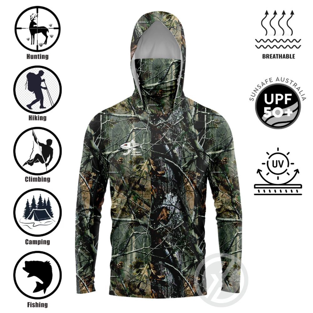 Tee Graphic Print - UPF50+ Vissershirt met capuchon, ingebouwde gezichtsbescherming,